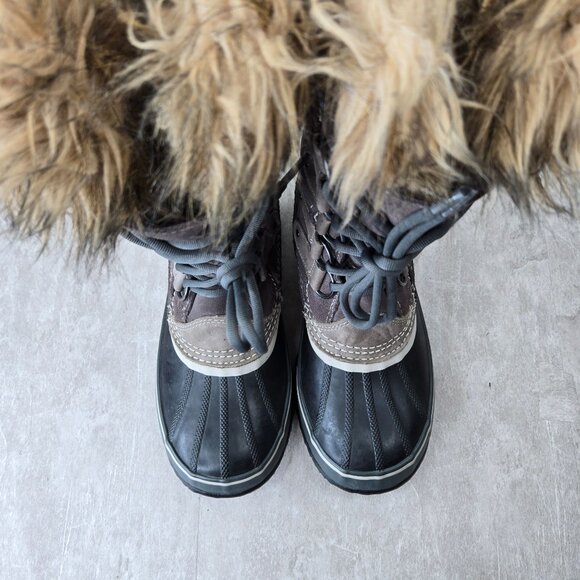 Sorel Boot Waterproof Gray Black Fur Lined Outdoor Lace Up Snow Winter Knee High - Picture 2 of 10